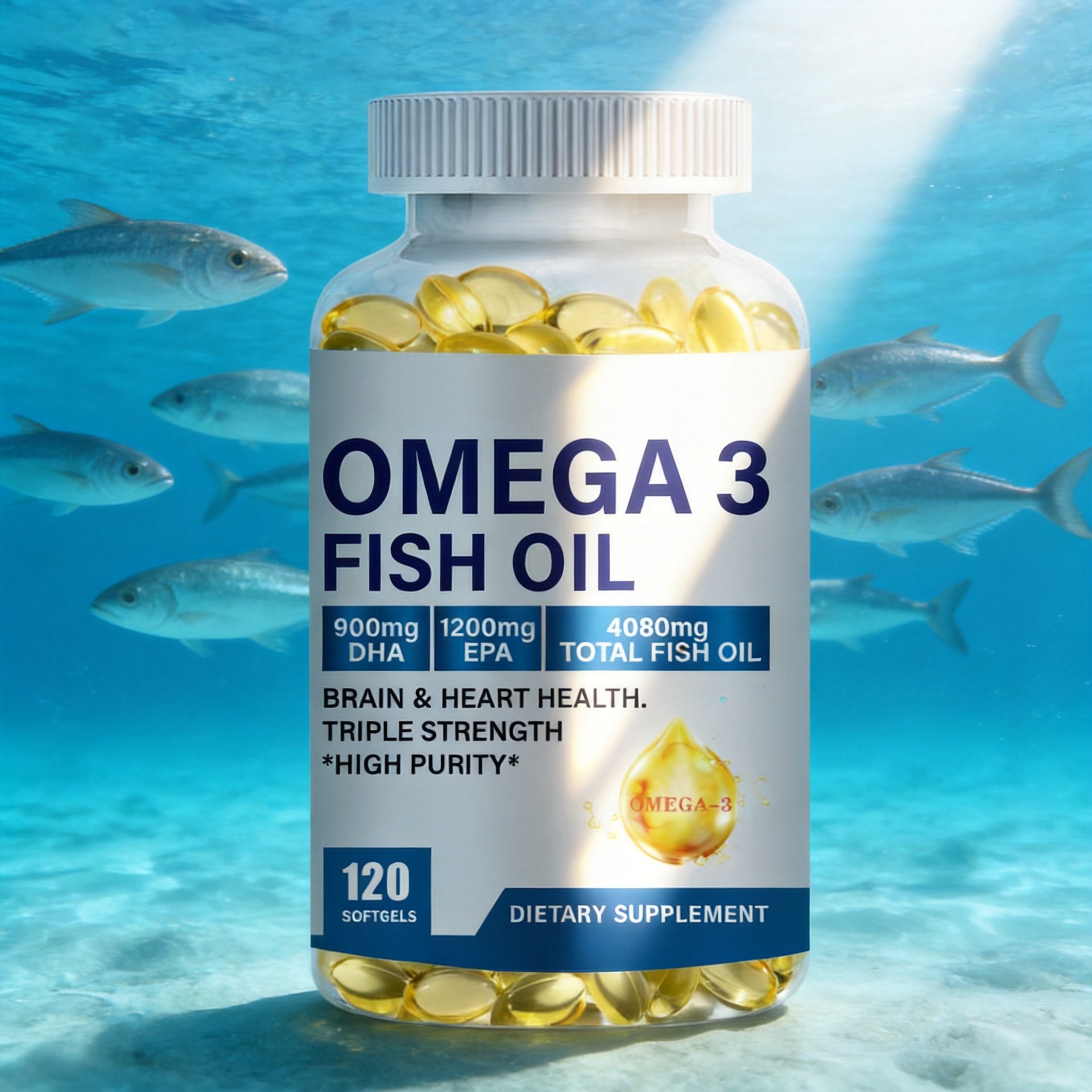 Omega-3 Fish Oil Softgel Capsules 120 Count Supplement for Immune Support & Daily Wellness