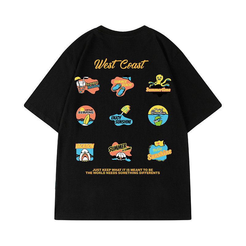 Men's Oversized Plus Size T-Shirt American Streetwear Graphic Printed West Coast Summer Vacation Casual Loose Fit White Clothing