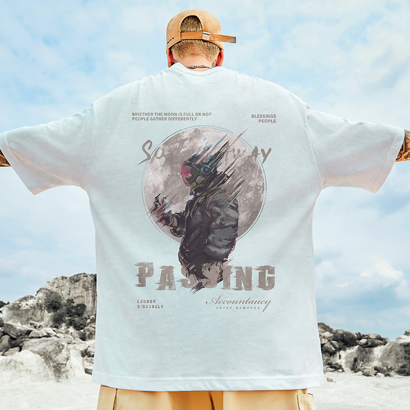 Men's Oversized Plus Size T-Shirt American Streetwear Graphic Printed West Coast Summer Vacation Casual Loose Fit White Clothing