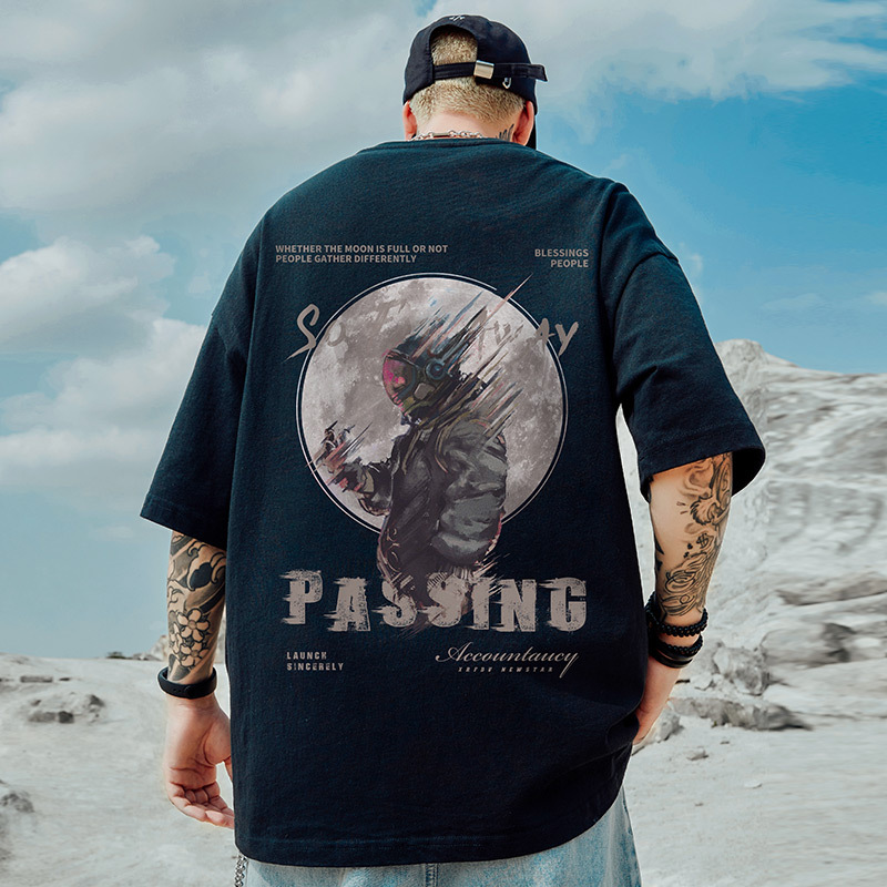 Men's Oversized Plus Size T-Shirt American Streetwear Graphic Printed West Coast Summer Vacation Casual Loose Fit White Clothing