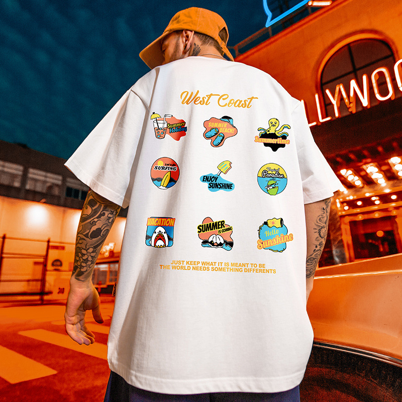 Men's Oversized Plus Size T-Shirt American Streetwear Graphic Printed West Coast Summer Vacation Casual Loose Fit White Clothing