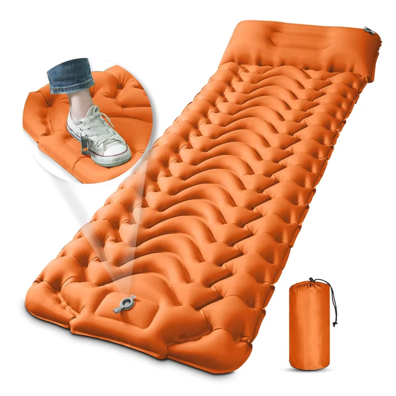 Camping Sleeping Pad, Ultralight Camping Mat with Pillow Built-in Foot Pump