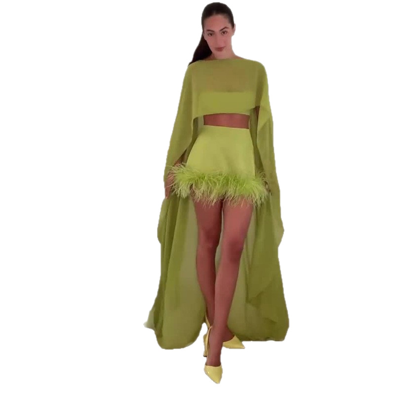 Free delivery of high-quality 2026 new summer women's clothing hot selling casual three piece set shawl short skirt