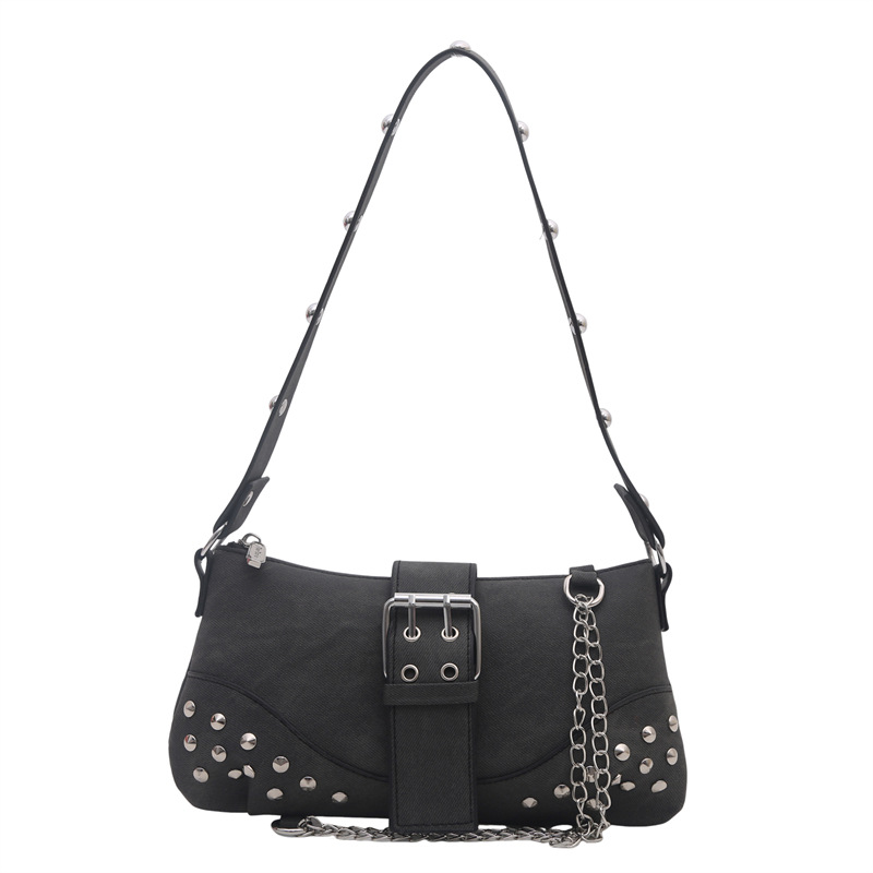 Women Fashion Shoulder Bag Gothic Ladies Bag Cool Style Trendy Rock Girls Handbag Y2K Rivet Chain for Travel Vacation Daily