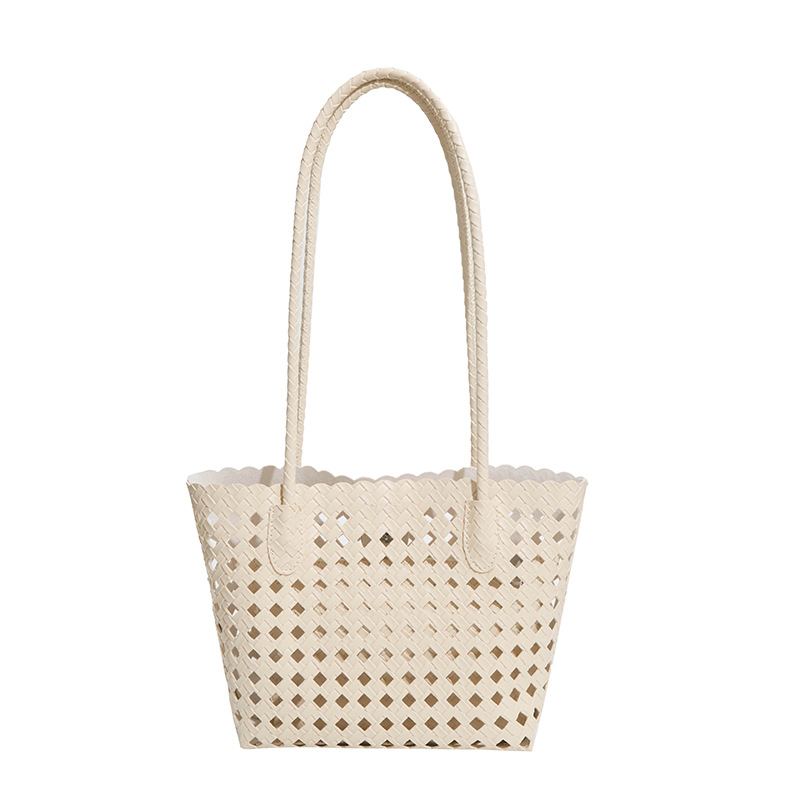 Women's Openwork Woven Shoulder Bag Summer Stylish Retro Woven Bucket Bag Large Capacity Casual Shopping Travel Woven Bucket Bag