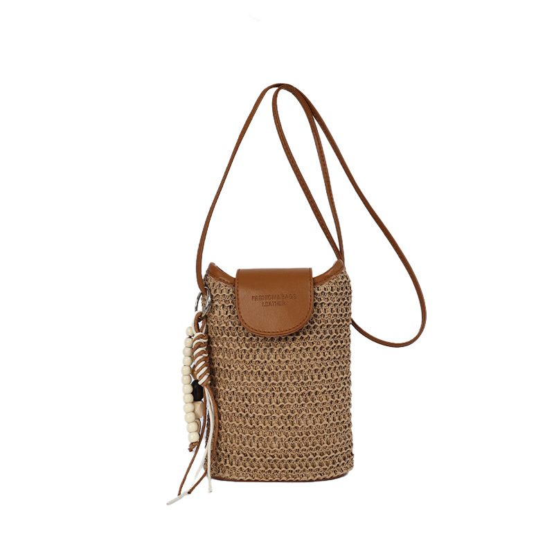 Korean Style Straw Weaving Bag Ladies Summer 2026 Casual Crossbody Shoulder Bag Fashionable Leisure Stroll Mobile Phone Bag
