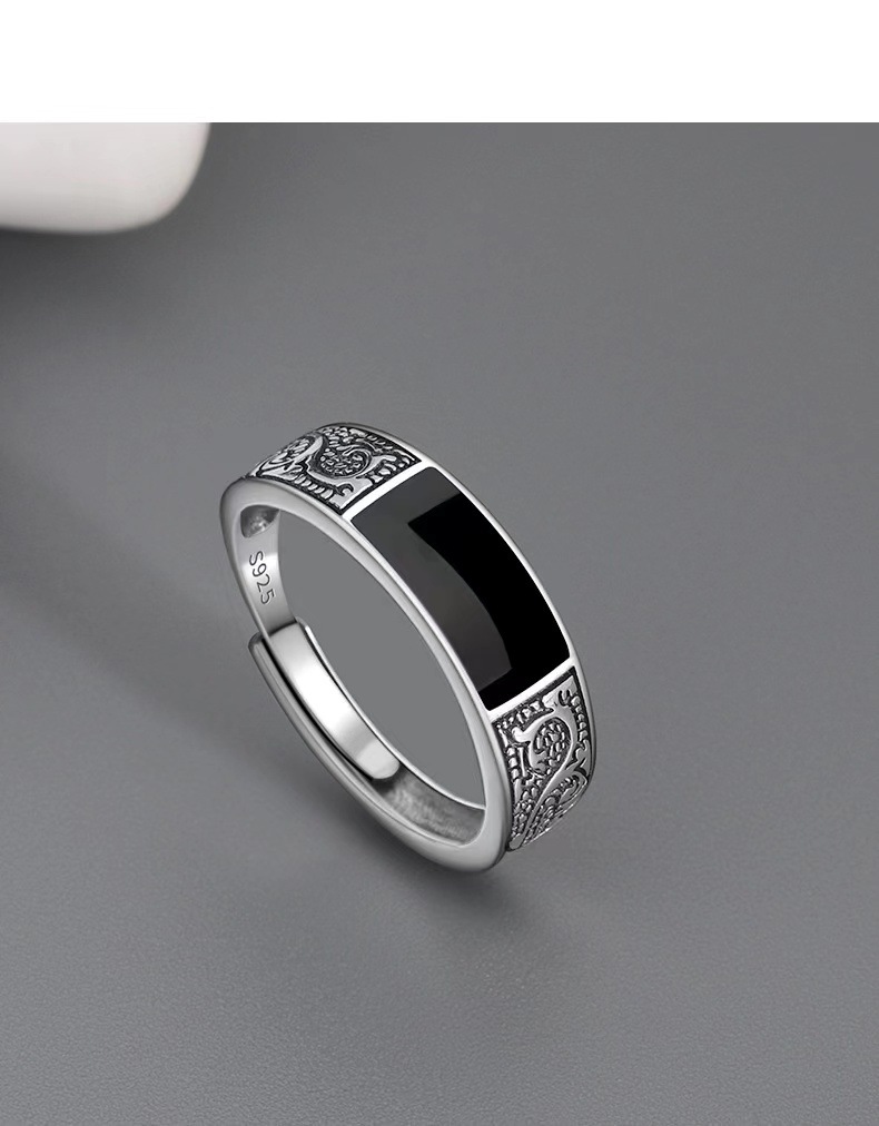 925 sterling silver ring  men's new trendy brand  versatile  high-end  niche pattern  men's open mouth ring  men's ring