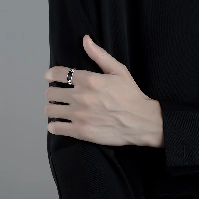 925 sterling silver ring  men's new trendy brand  versatile  high-end  niche pattern  men's open mouth ring  men's ring