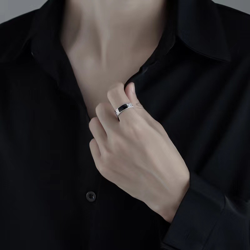 925 sterling silver ring  men's new trendy brand  versatile  high-end  niche pattern  men's open mouth ring  men's ring