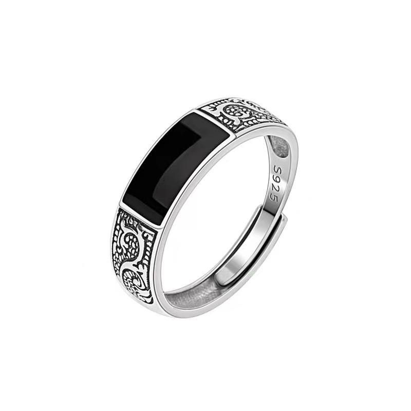 925 sterling silver ring  men's new trendy brand  versatile  high-end  niche pattern  men's open mouth ring  men's ring