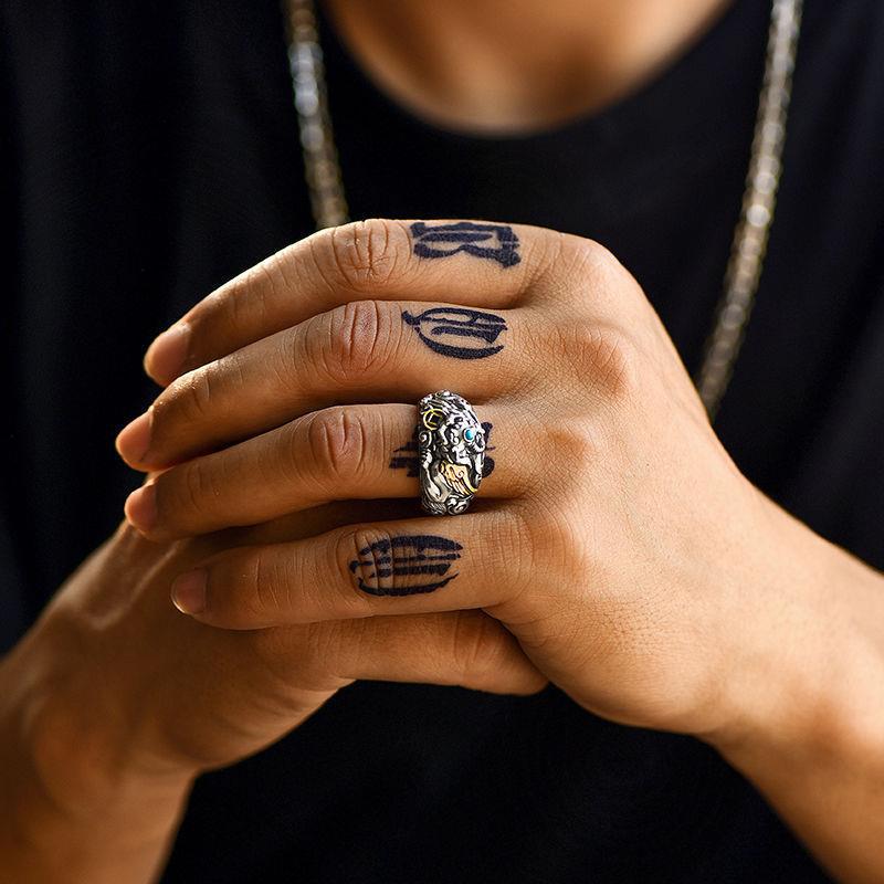 New retro Pixiu ring for men  fashionable  versatile  personalized  retro  domineering  niche design  adjustable opening ring