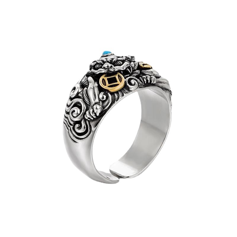 New retro Pixiu ring for men  fashionable  versatile  personalized  retro  domineering  niche design  adjustable opening ring