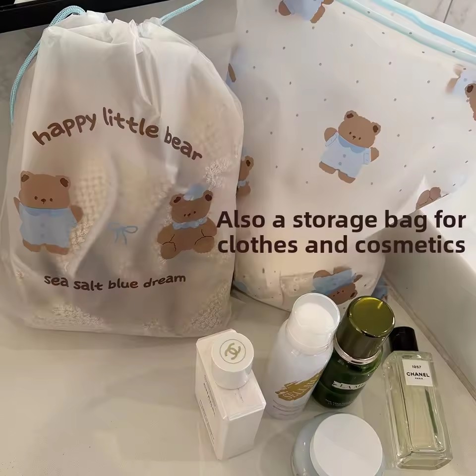Waterproof Drawstring Storage Bag Cute Bear Dustproof Moistureproof Shoe Bag Clothing Organizer Travel Portable Bag