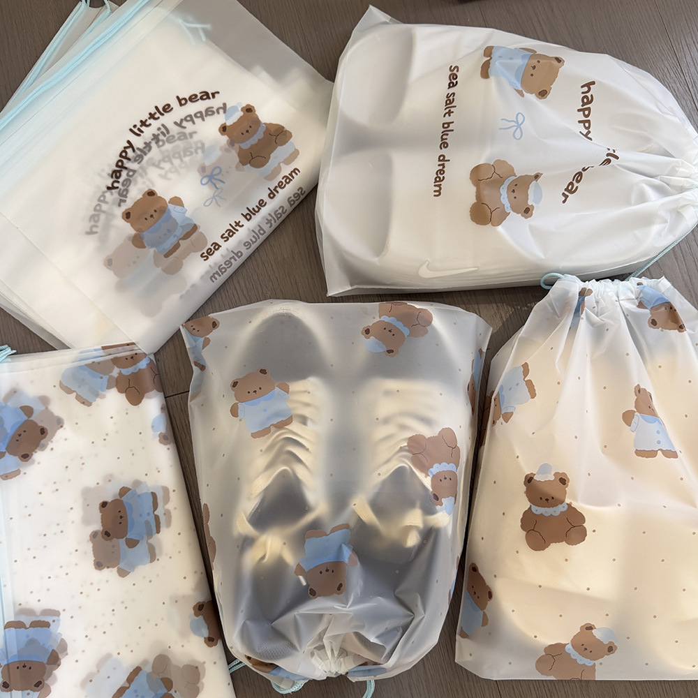 Waterproof Drawstring Storage Bag Cute Bear Dustproof Moistureproof Shoe Bag Clothing Organizer Travel Portable Bag