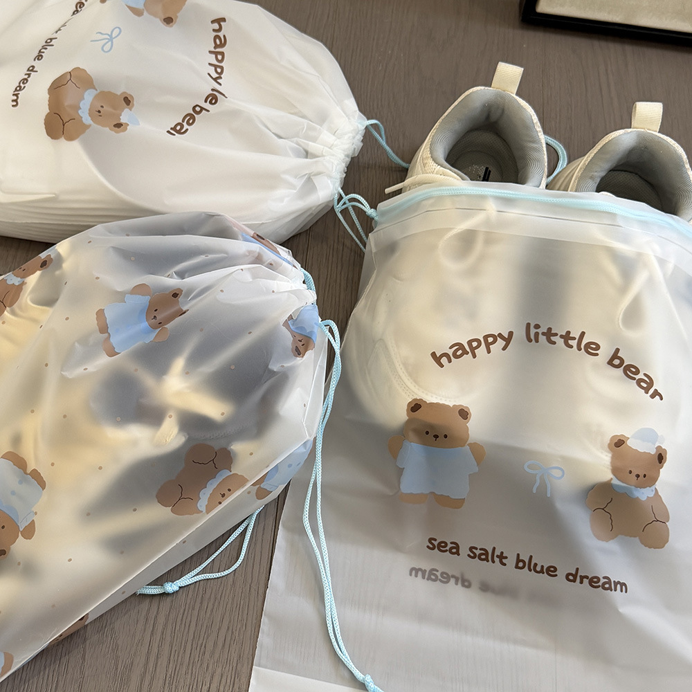 Waterproof Drawstring Storage Bag Cute Bear Dustproof Moistureproof Shoe Bag Clothing Organizer Travel Portable Bag
