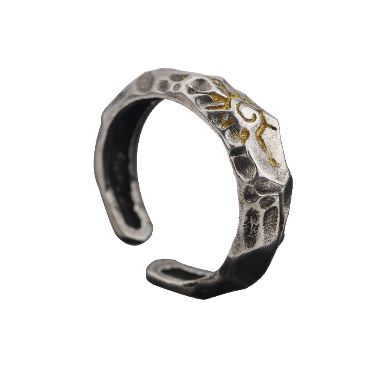 Retro Wishing Stone Ring  Male Personality  Trendy  Cold Style  Color blocked Fashion Imitation Thai Silver Open End Ring