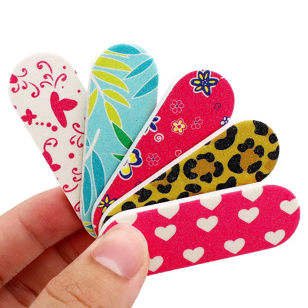 10pcs Nail Files Double Sided Boards Mini Fingernail Files Colorful Sanding Block Gel Polishing Foam Manicure Pedicure Tool
