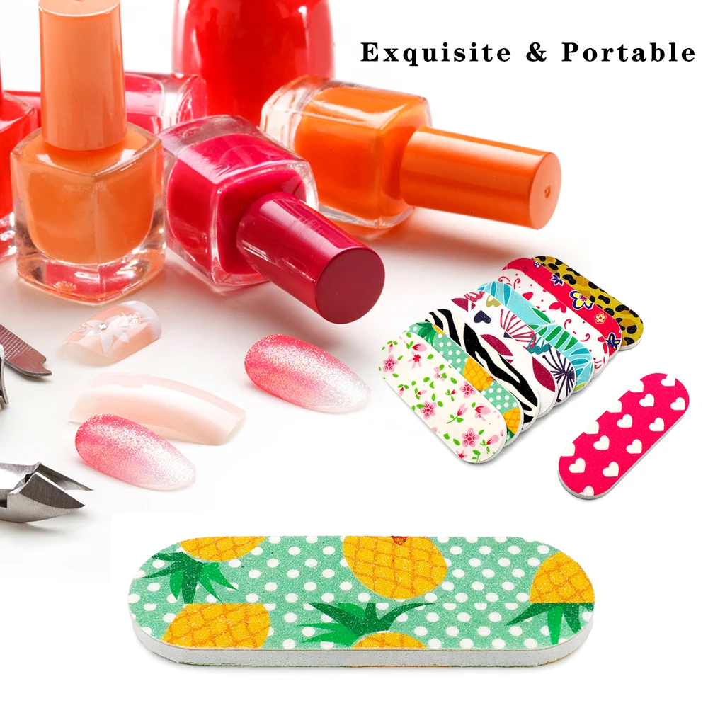 10pcs Nail Files Double Sided Boards Mini Fingernail Files Colorful Sanding Block Gel Polishing Foam Manicure Pedicure Tool