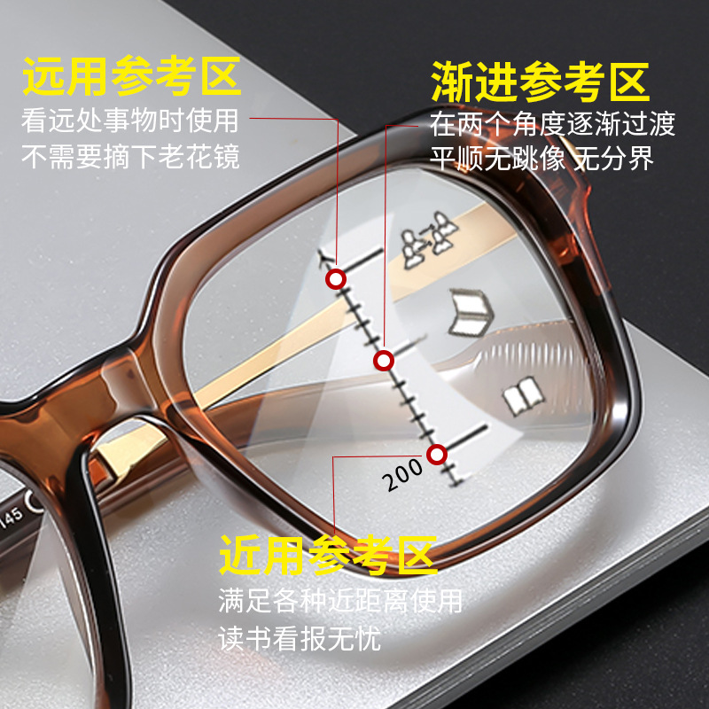2026 Retro Square-Frame Multifocal Presbyopia Glasses Classic Thick Large-Frame Blue Light-Blocking Glasses with Plus Diopters