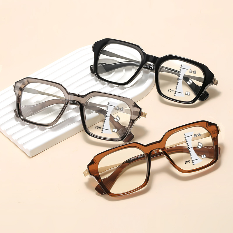 2026 Retro Square-Frame Multifocal Presbyopia Glasses Classic Thick Large-Frame Blue Light-Blocking Glasses with Plus Diopters