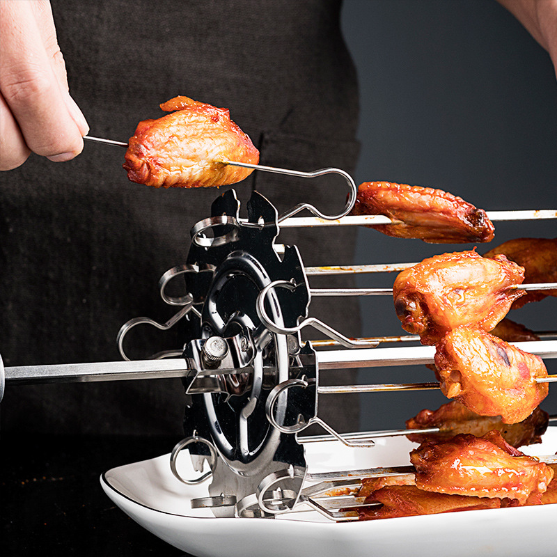 BBQ Grill Oven Meat Kebab Rack Easy Flip Grill Kebab Maker for Home Party Cooking Picnic BBQ NonStick Roaster Skewer Needle Cage