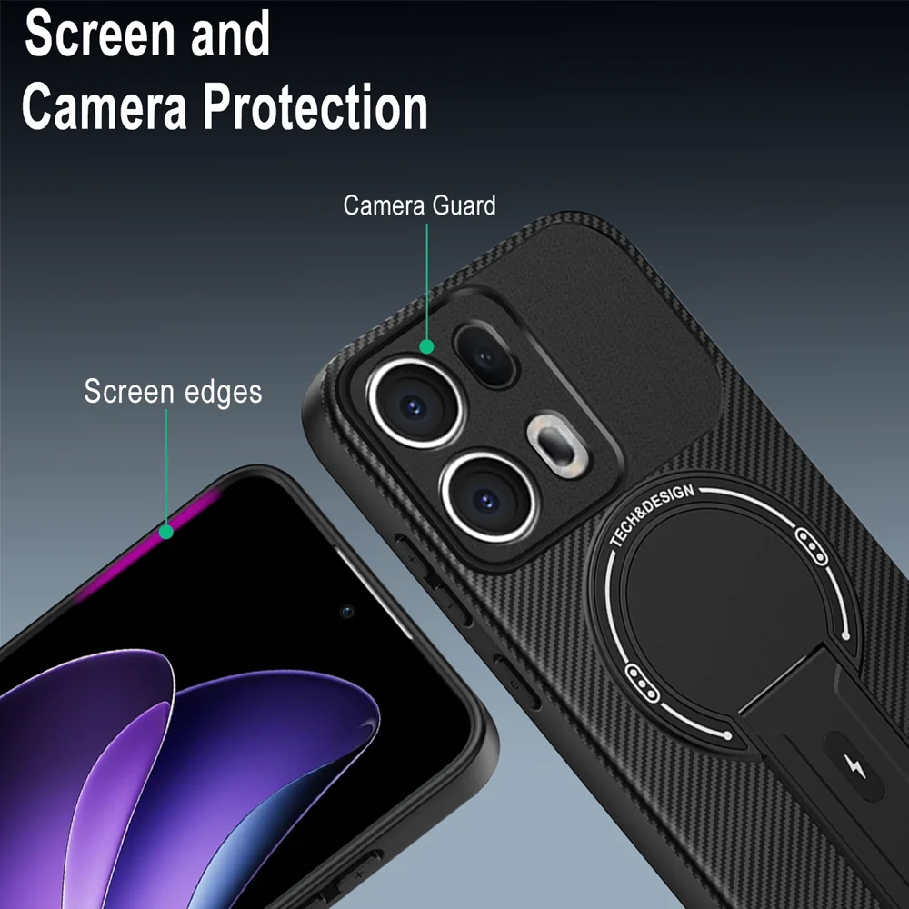 Shockproof Bracket Armor Magnetic Holder Case For OPPO Realme P3 14 14T C75 V60 P3X 15 Pro PLUS Magsafe Wireless Charge Cover