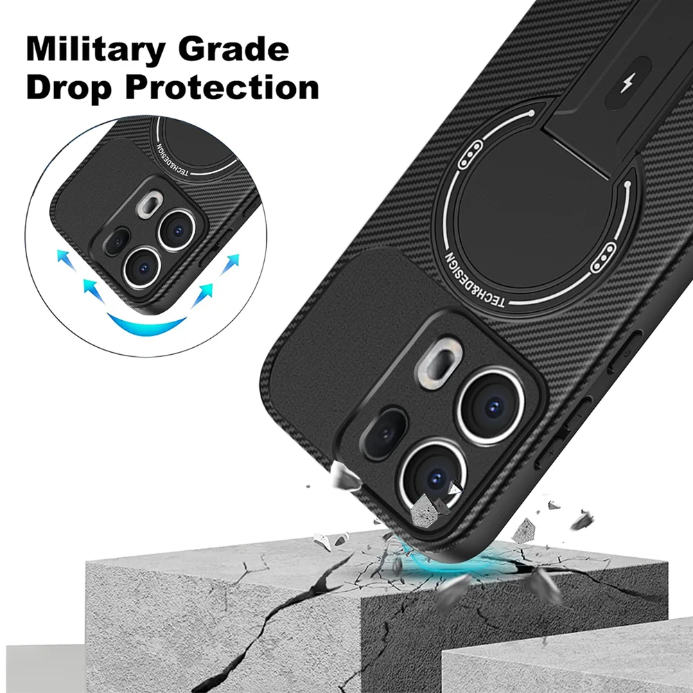 Shockproof Bracket Armor Magnetic Holder Case For OPPO Realme P3 14 14T C75 V60 P3X 15 Pro PLUS Magsafe Wireless Charge Cover