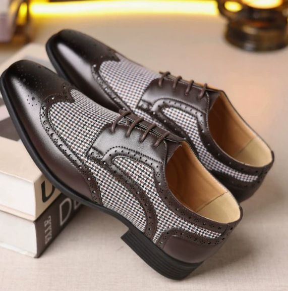 Men's shoes autumn new style leather shoes with block fabric matching men's shoes