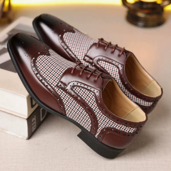 Men's shoes autumn new style leather shoes with block fabric matching men's shoes