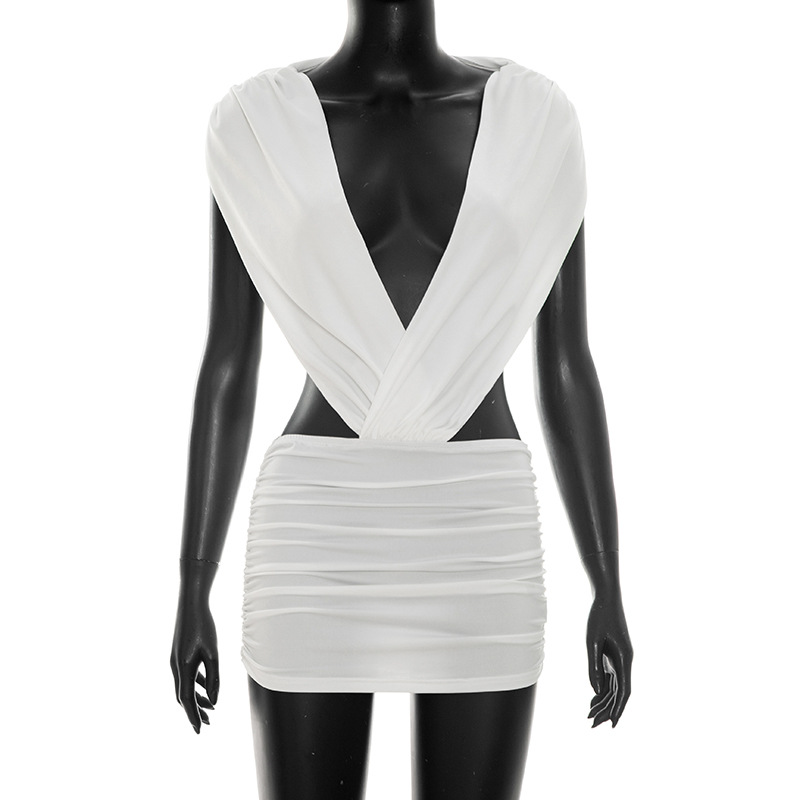 2026 Short Evening Party Sexy Fashion Elegant Night Club Mini Wrap Dress Summer White Halter Backless Off Shouler Dress