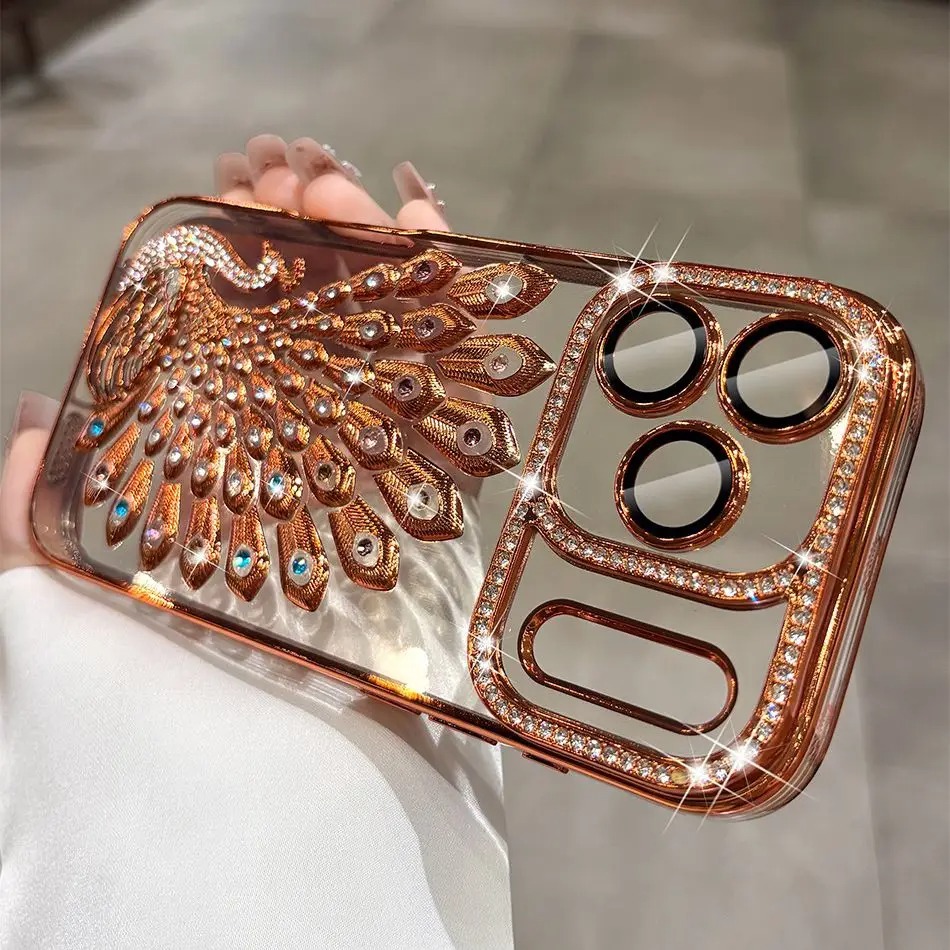 Luxury Peacock Glitter Diamond Case for iPhone 17/16/15/14/13 Pro Max