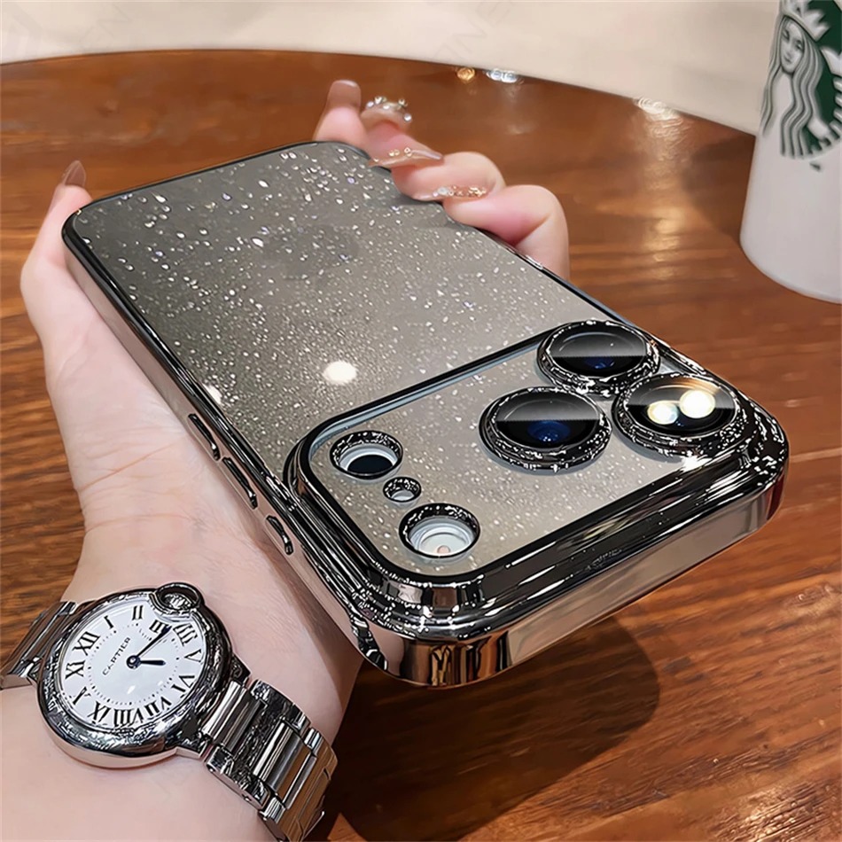 Luxury Glitter Clear Case for iPhone 12-17 Pro Max - Orange Pattern