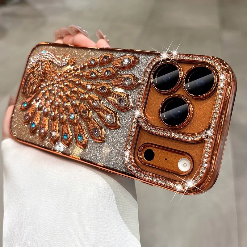 Luxury Peacock Glitter Diamond Case for iPhone 17/16/15/14/13 Pro Max