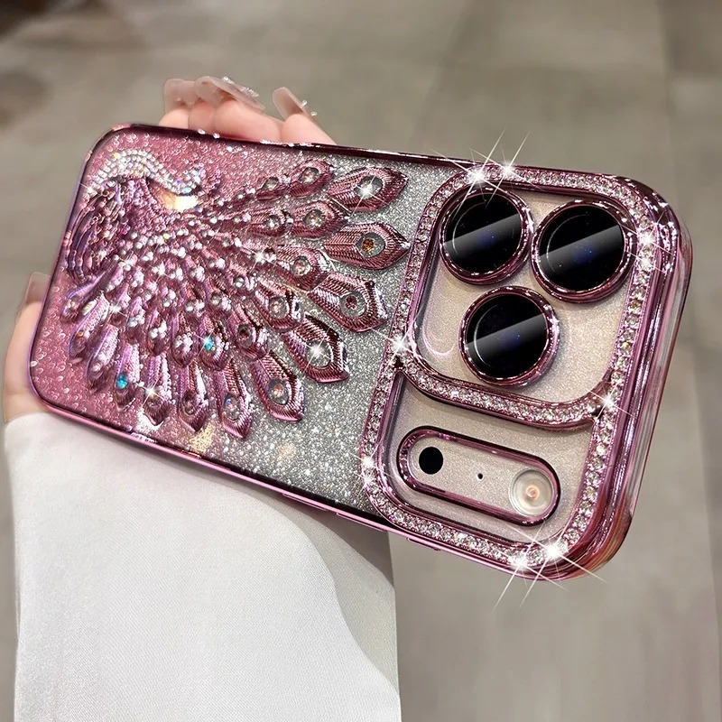 Luxury Peacock Glitter Diamond Case for iPhone 17/16/15/14/13 Pro Max