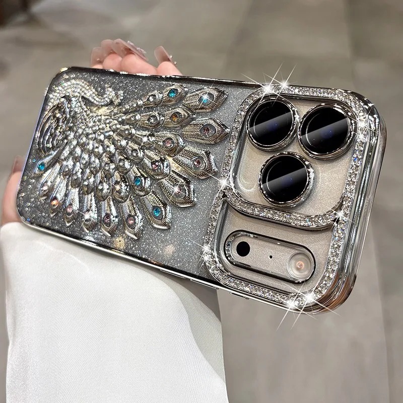 Luxury Peacock Glitter Diamond Case for iPhone 17/16/15/14/13 Pro Max