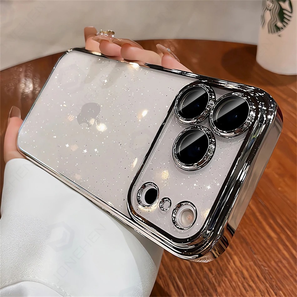 Luxury Glitter Clear Case for iPhone 12-17 Pro Max - Orange Pattern