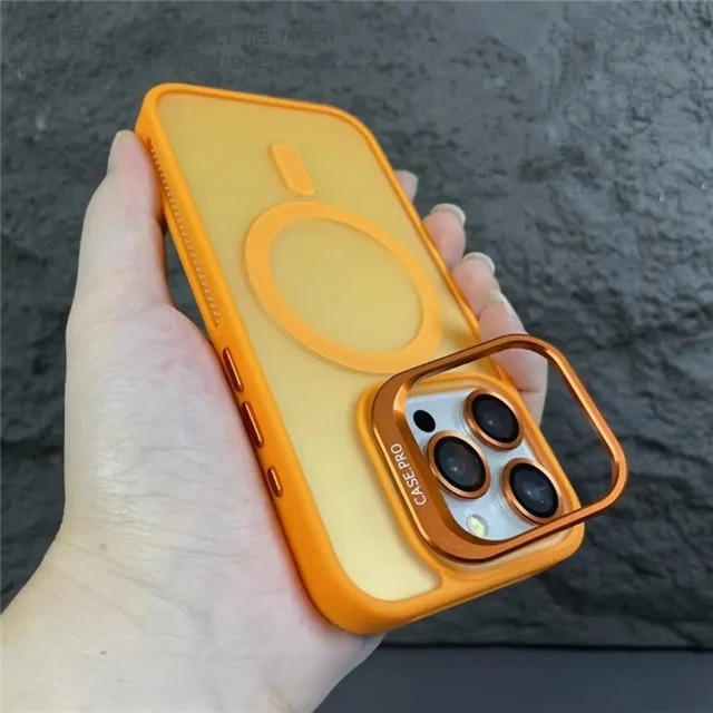 Luxury Matte MagSafe iPhone Case with Lens Stand – Magnetic Protective Cover for iPhone 11/12/13/14/15 Pro Max, 16 Plus & 17 Air