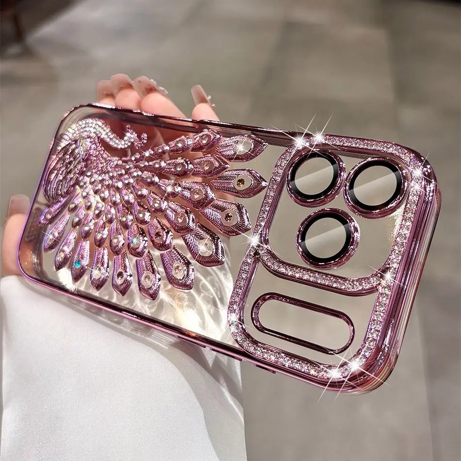 Luxury Peacock Glitter Diamond Case for iPhone 17/16/15/14/13 Pro Max