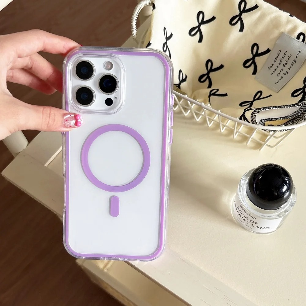 For iPhone 16 Pro Max Luxury Magsafe Magnetic Transparent TPU Frame Phone Case For iPhone 11 12 13 1