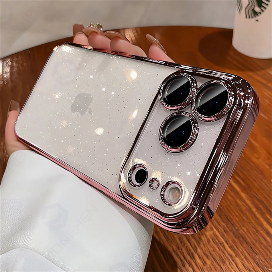 Luxury Glitter Clear Case for iPhone 12-17 Pro Max - Orange Pattern