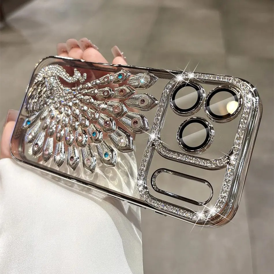 Luxury Peacock Glitter Diamond Case for iPhone 17/16/15/14/13 Pro Max
