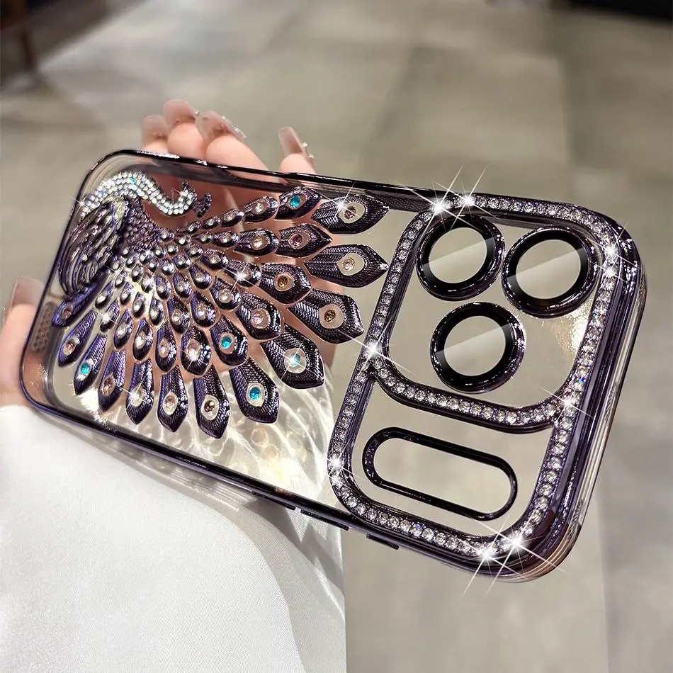 Luxury Peacock Glitter Diamond Case for iPhone 17/16/15/14/13 Pro Max