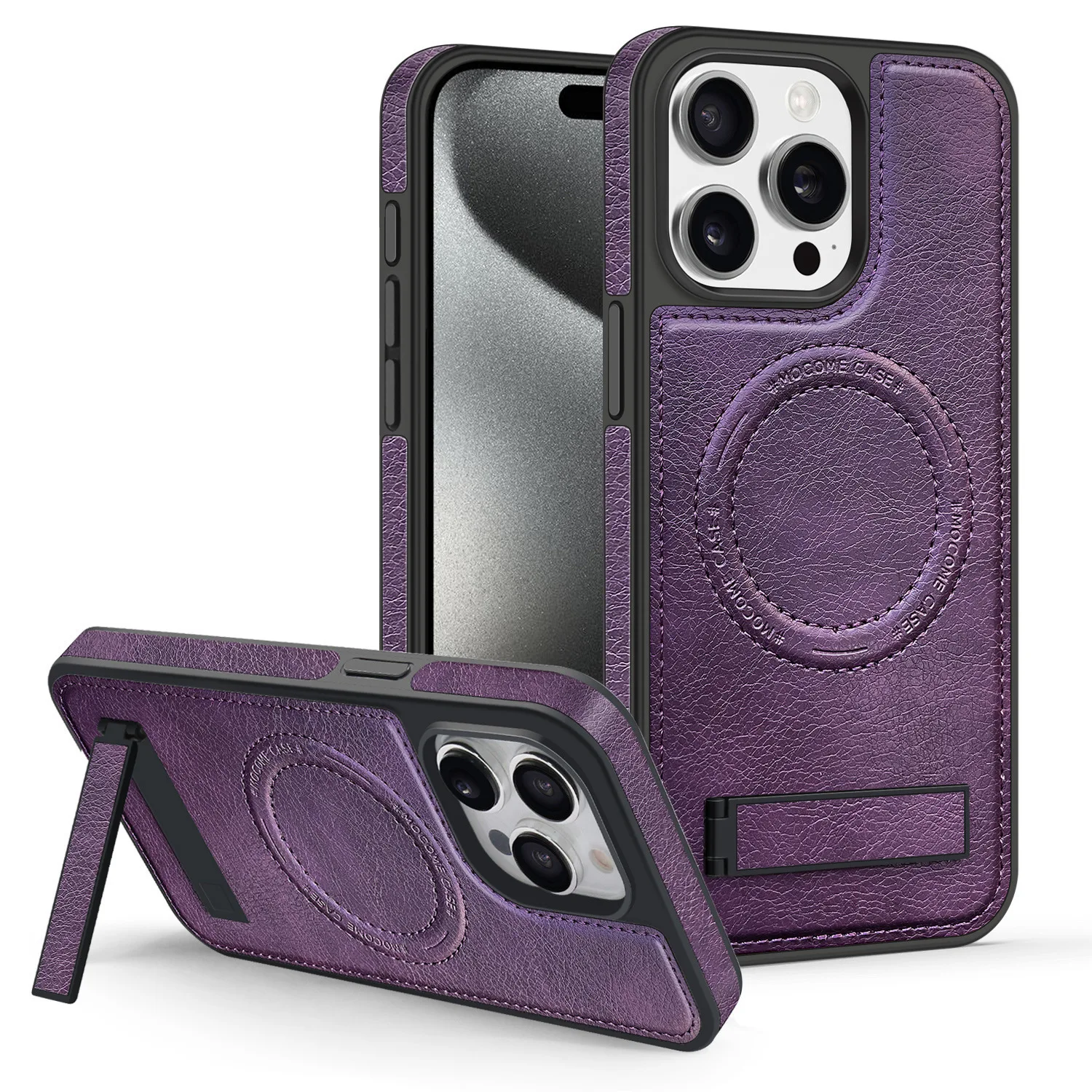 Premium Leather iPhone Case with Stand - Fits iPhone 12/13/14/15/16/17 Pro Max