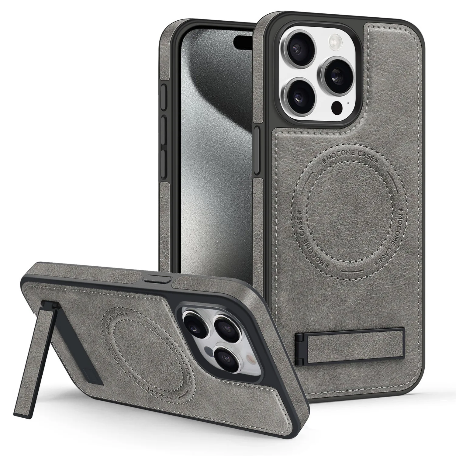 Premium Leather iPhone Case with Stand - Fits iPhone 12/13/14/15/16/17 Pro Max
