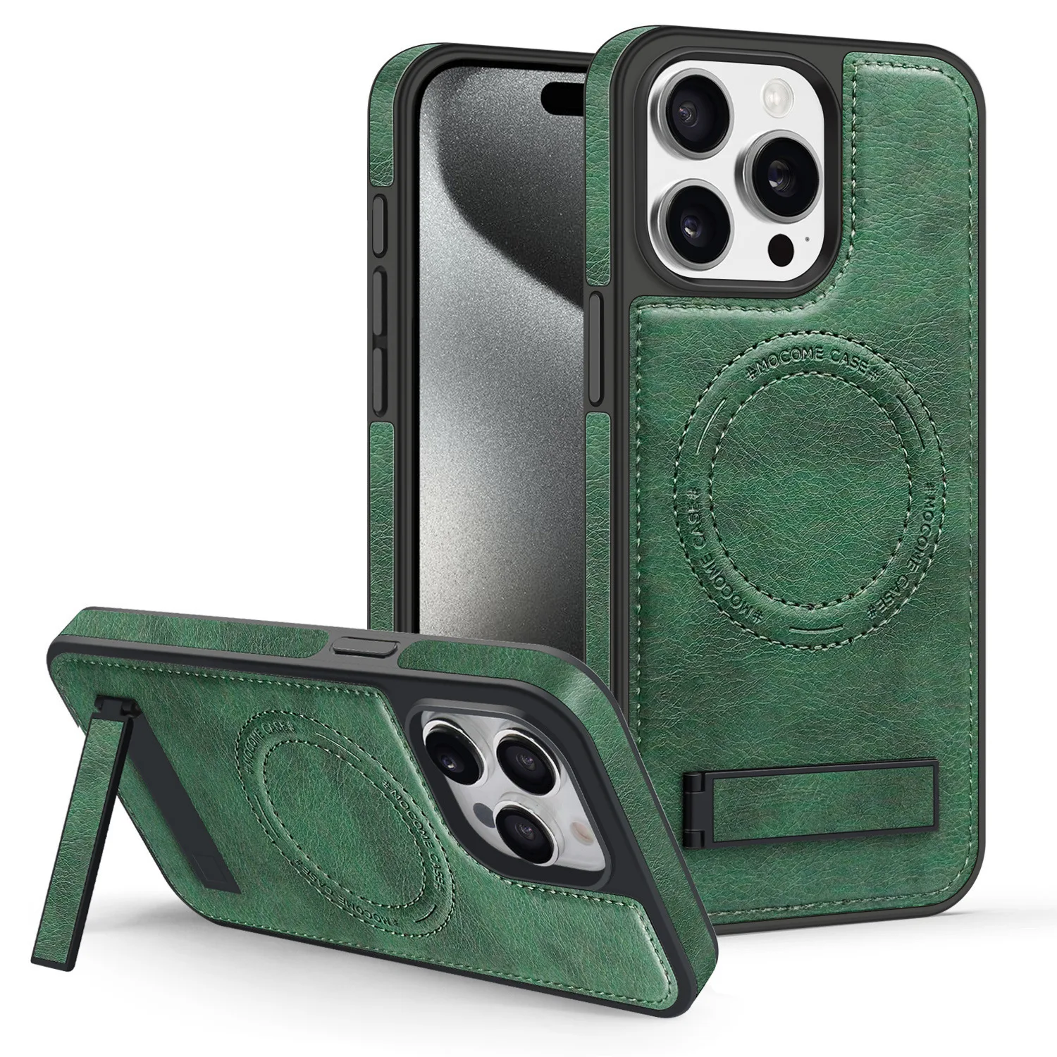 Premium Leather iPhone Case with Stand - Fits iPhone 12/13/14/15/16/17 Pro Max