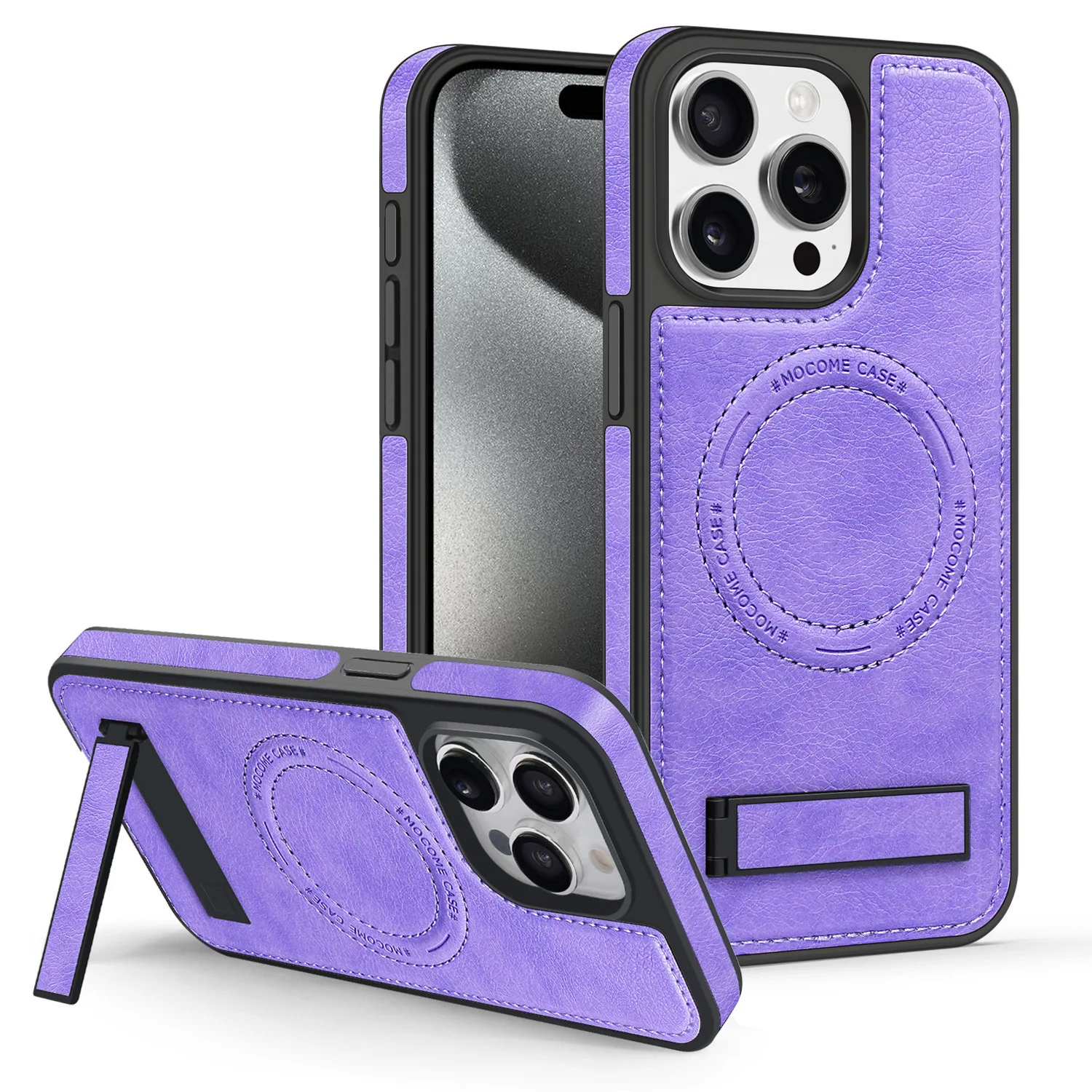 Premium Leather iPhone Case with Stand - Fits iPhone 12/13/14/15/16/17 Pro Max