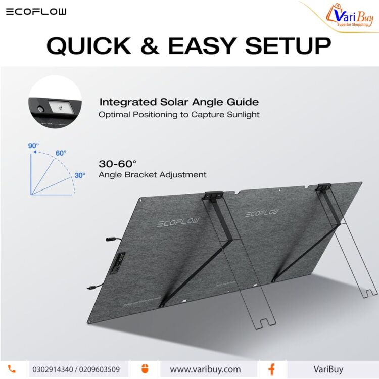Ecoflow 160W Portable High-Efficiency Solar Panel| Up to 23% High Conversion Rate, Durable &amp; Lightweight, Adjustable Angle Kickstand Case, Waterproof IP68 for Outdoor Adventures