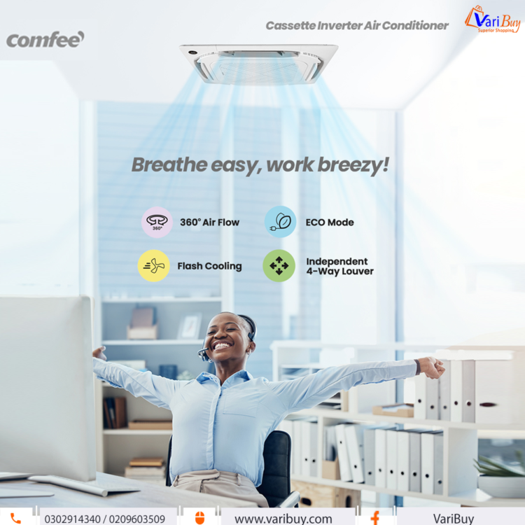 Comfee 3.5hp 4-Way  R410 Inverter Cassette Type AC w/ WiFi and Remote Control | LED Display, Eco Mode, Golden Fin Condenser [MCD1-36RFNX]
