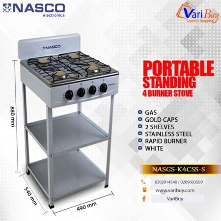 Nasco 4 Burner Gas Stove| Gold Caps [NASGS-K4CSS-S]