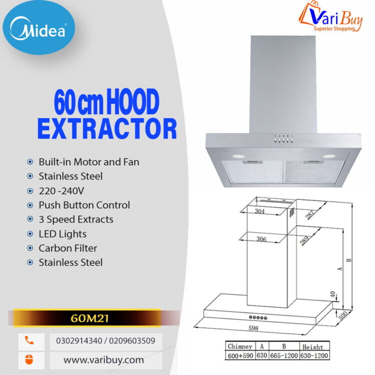 Midea 60cm Cooker Hood| Stainless Steel [60M21]